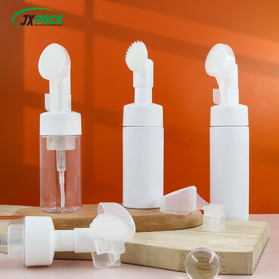 40 ml garrafa de bomba de espuma branca clara de forma redonda com escova de limpeza de silicone