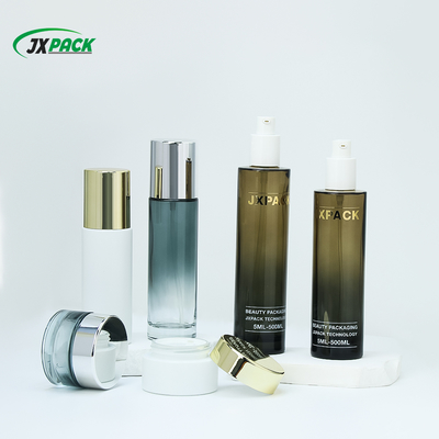 Botelha de vidro redonda personalizada para embalagens cosméticas de loção, creme, soro