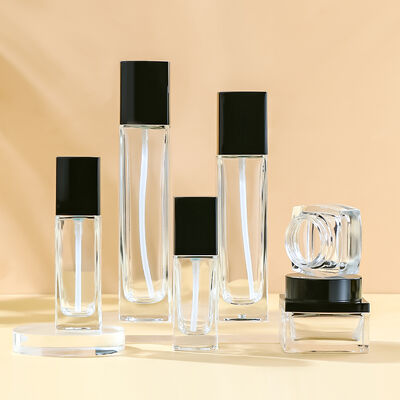Conjunto de garrafas cosméticas de vidro personalizáveis e ecológicas à prova de vazamento para embalagens de cuidados da pele premium