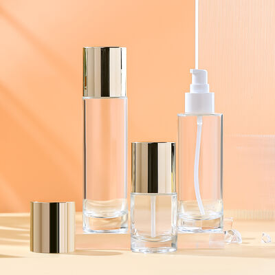 Garrafa de vidro transparente e à prova de vazamento ecológica para embalagens cosméticas personalizáveis